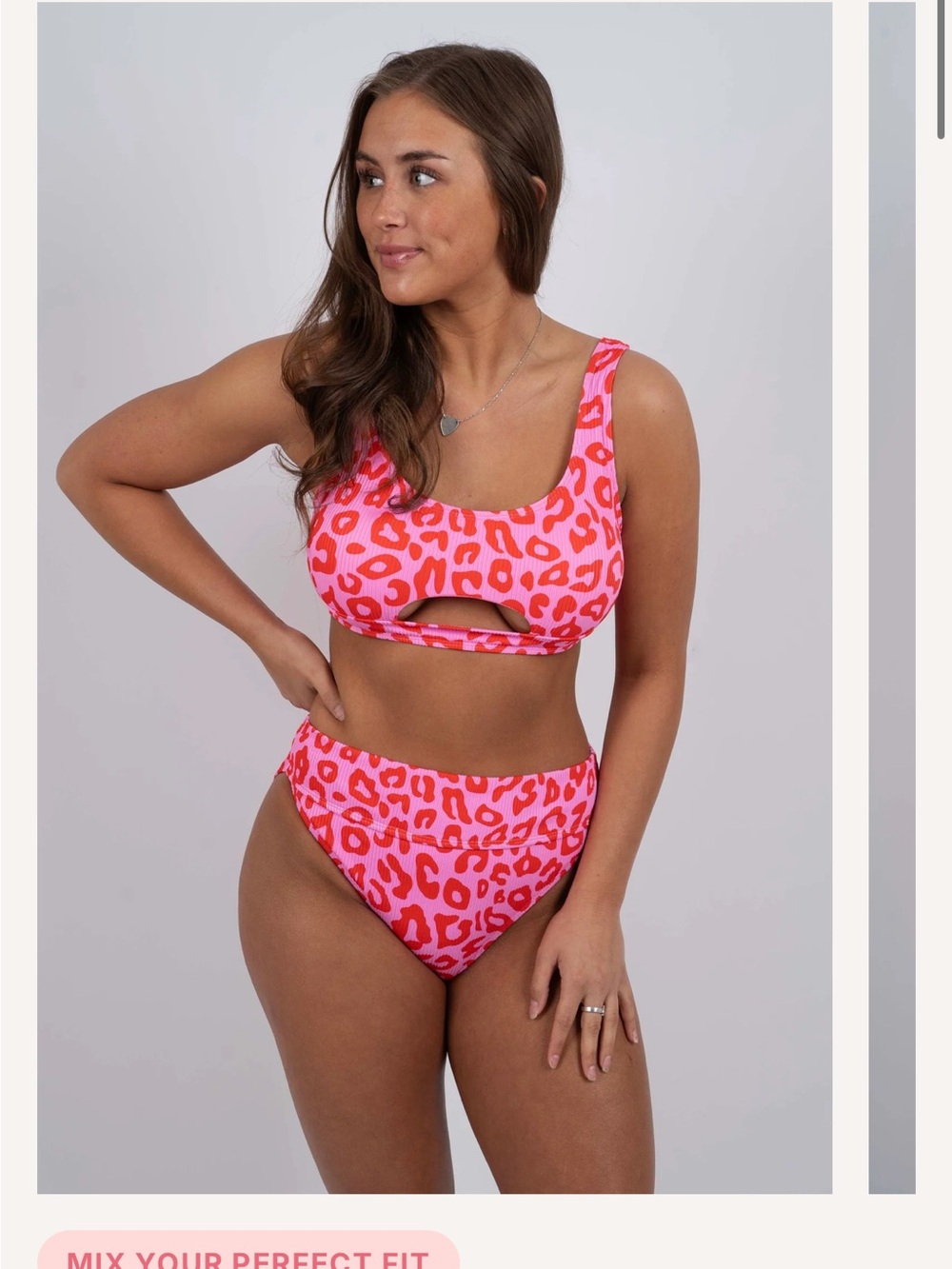 High-Waist Cutout Bikini Set in Hot Pink Leopard - Women Swim